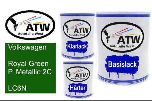 Volkswagen, Royal Green P. Metallic 2C, LC6N: 1L Lackdose + 1L Klarlack + 500ml Härter - Set, von ATW Autoteile West.